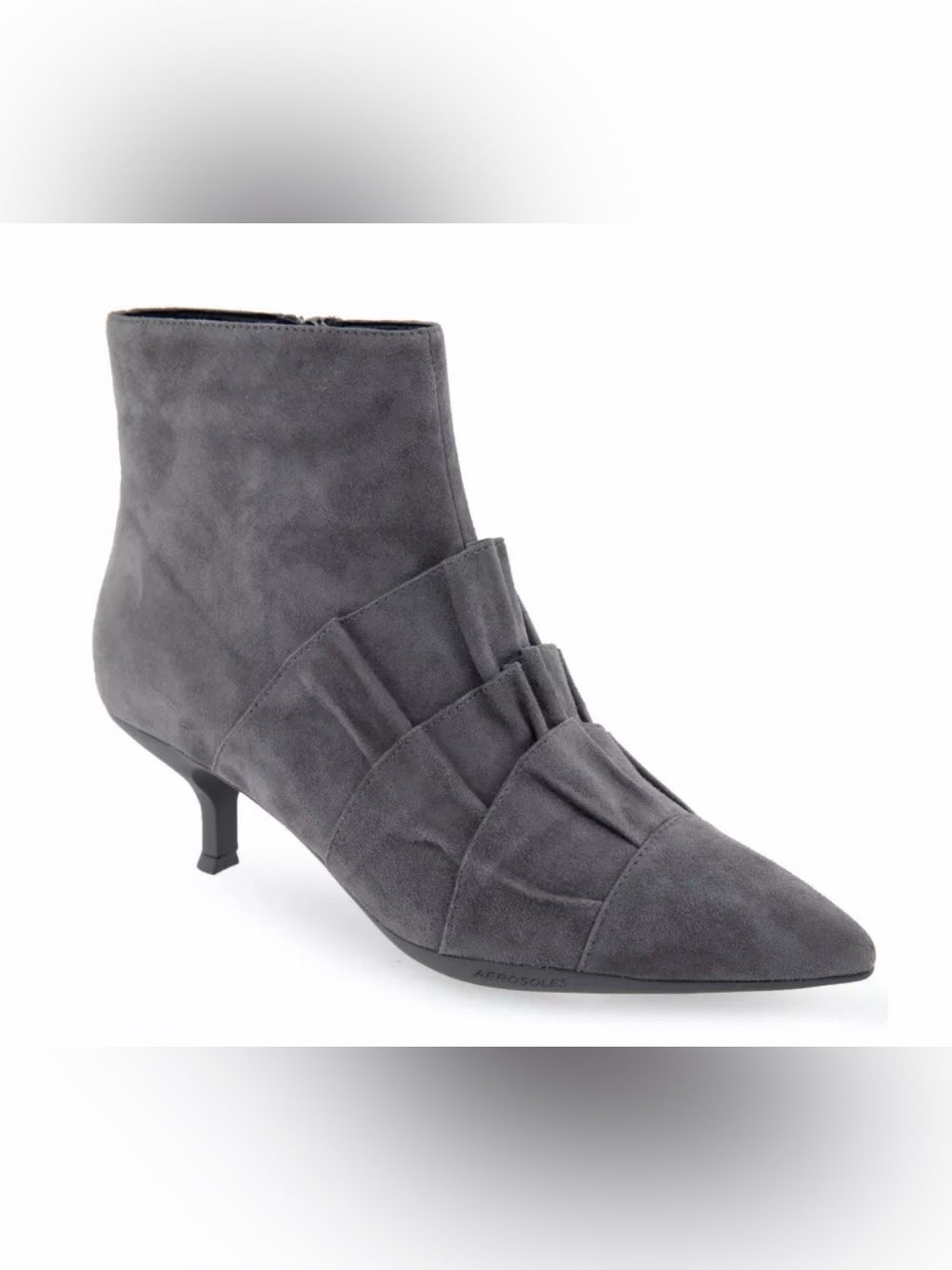 NWT AEROSOLES Gray Suede Pointed-Toe Kitten-Heel Ankle Bootie 7.5